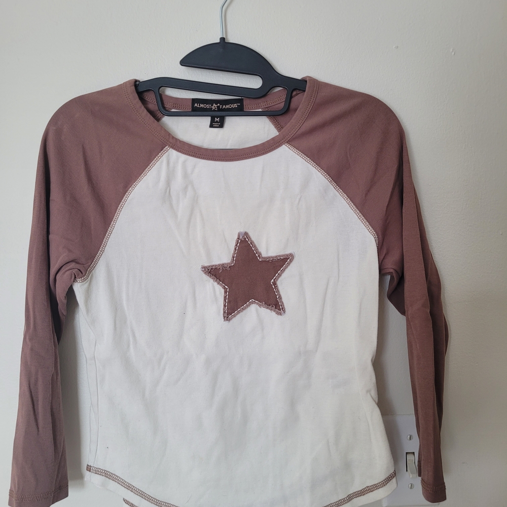 Almost Famous Brown and White Star Long Sleeve Baby tee